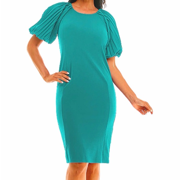 Nina Leonard Dresses & Skirts - 💙💚Nina Leonard Teal Puff Sleeves Dress💙💚women’s clothing-size large-cocktail💙💚